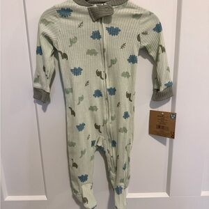 NWT Green and Blue Dinosaur Print Kids Footie One Piece 3-6M